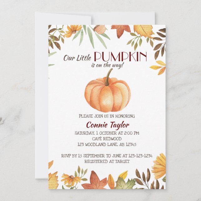 Pumpkin Baby Shower, Fall Foliage, Autumn Sprinkle Inbjudningar (Framsida)