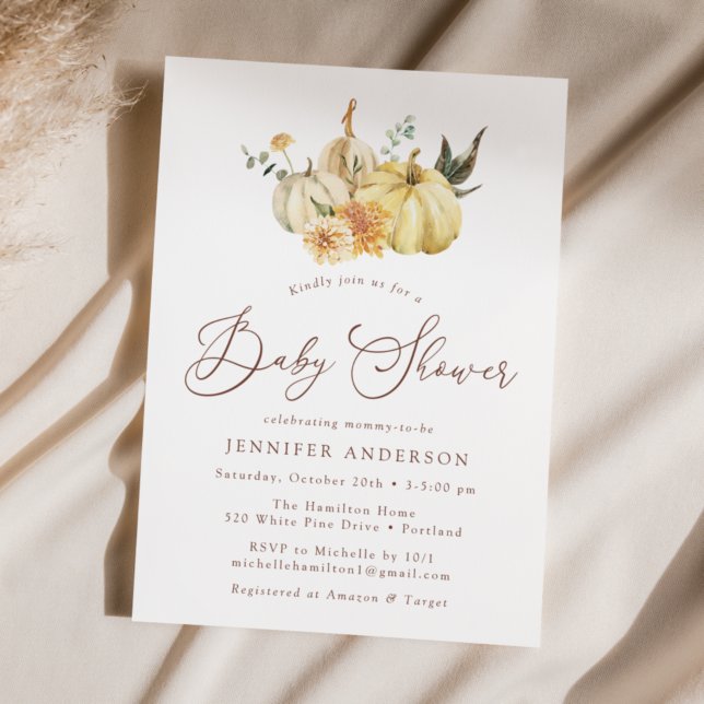 Pumpkin Baby Shower för Blommigt på rustik höst Inbjudningar (Skapare uppladdad)