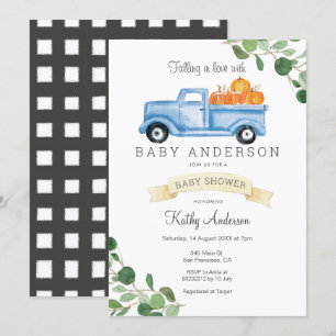 Pumpkin Baby Shower för Blue Lastbil Inbjudningar