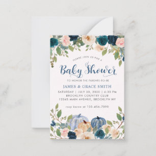 Pumpkin Baby Shower för budgetblått Rosa-Blommigt Anteckningskort