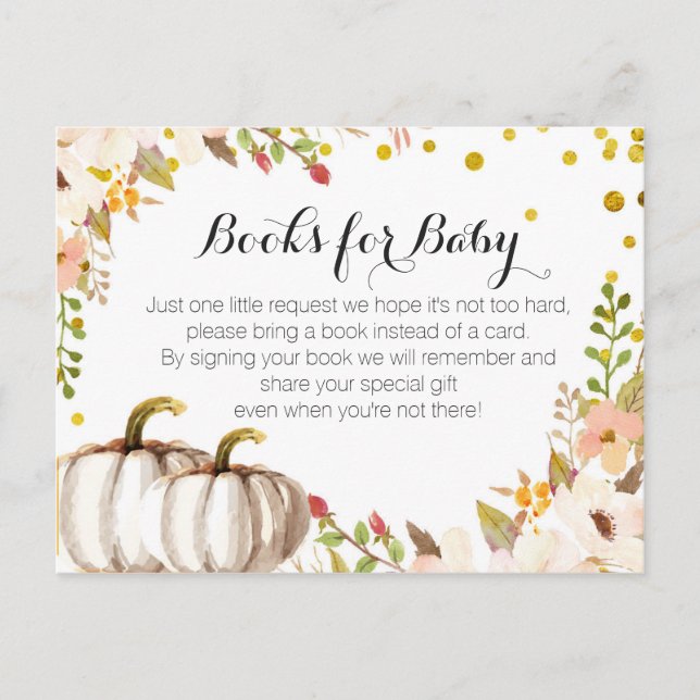 Pumpkin Baby Shower från guld - För in bok Inbjudan Vykort (Framsida)