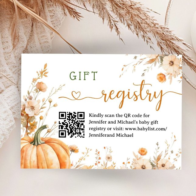 Pumpkin Baby Shower Gender Neutral Gift Register Tilläggskort (Skapare uppladdad)