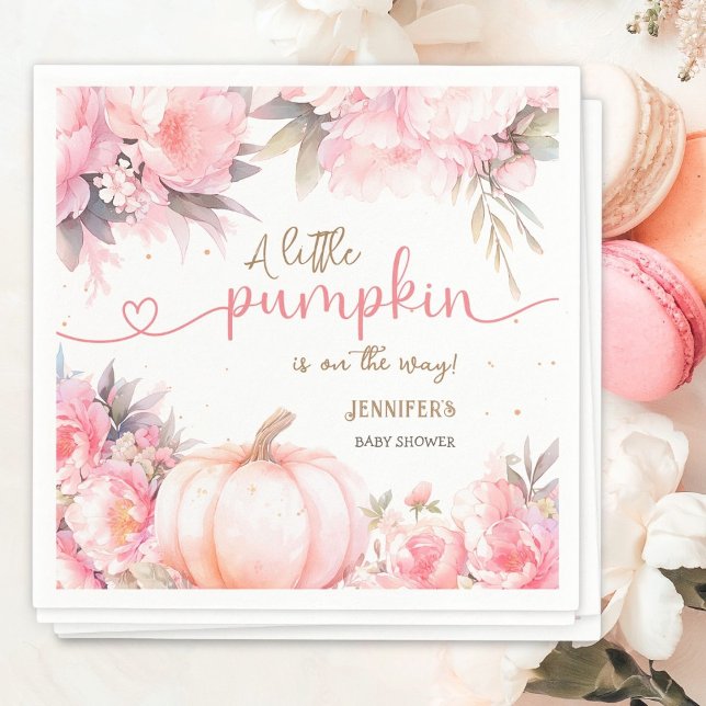 Pumpkin Baby Shower Girl Rosa Blommigt Fall Papper Pappersservett (Skapare uppladdad)