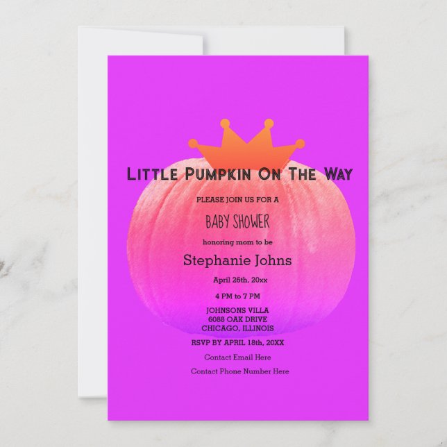 Pumpkin Baby Shower Girls Rosa Lila QR-kod Inbjudningar (Framsida)