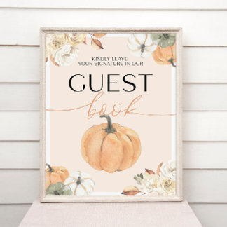 Pumpkin Baby Shower Guest Bok-tecken Poster