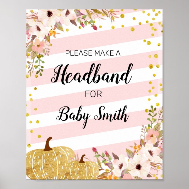 Pumpkin Baby Shower Headband Station-tecken Poster (Framsidan)