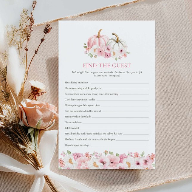 Pumpkin Baby Shower Hitta gästspelet (Find the Guest - Girl Autumn Baby Shower Game)