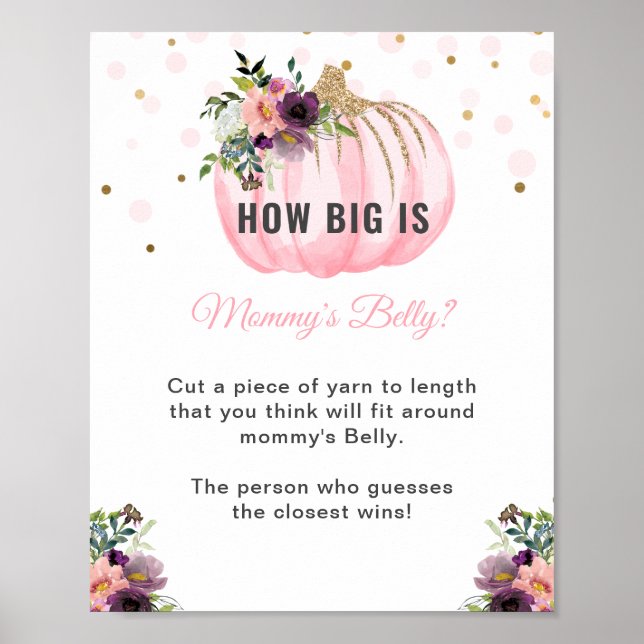 Pumpkin Baby Shower Hur stort är Mamma Belly Game Poster (Framsidan)