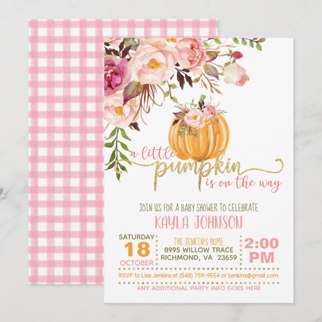 Pumpkin Baby Shower-inbjudan - Blommigt Play Inbjudningar (Fram/baksida)