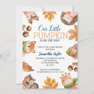 Pumpkin Baby Shower-inbjudan, Fall Woodland Inbjudningar