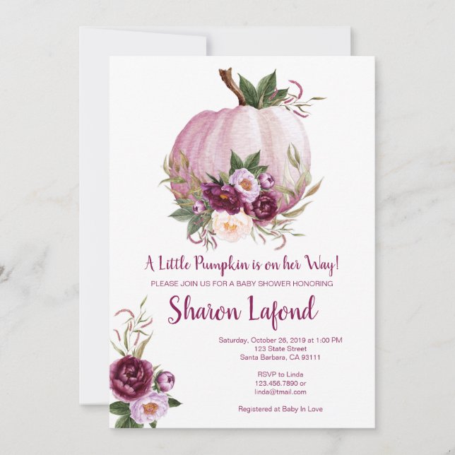 Pumpkin Baby Shower-inbjudan för en flicka Inbjudningar (Framsida)