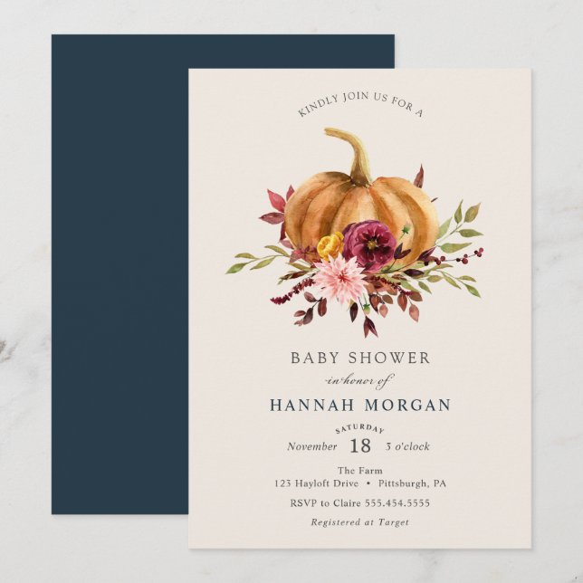 Pumpkin Baby Shower-inbjudan Inbjudningar (Fram/baksida)