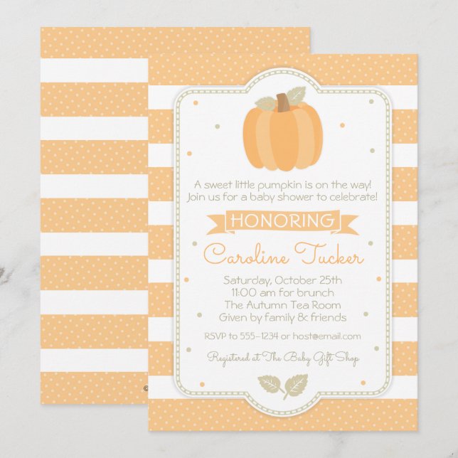 Pumpkin Baby Shower-inbjudan, Orange Rand Inbjudningar (Fram/baksida)