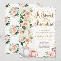 Pumpkin Baby Shower-inbjudan  Rosa och Guld