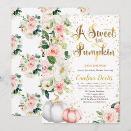Pumpkin Baby Shower-inbjudan Rosa och Guld Inbjudningar