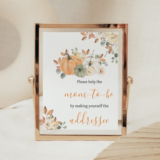 Pumpkin Baby Shower-kuvert för hösten Blommigt Sta Poster (Autumn Pumpkin Baby Shower Envelope Station Sign)