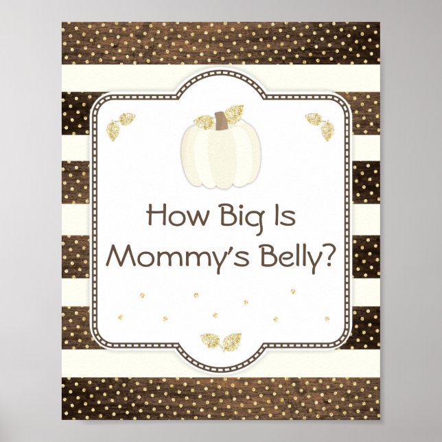 Pumpkin Baby Shower Mamma Belly Game, Wood Ivory Poster (Framsidan)