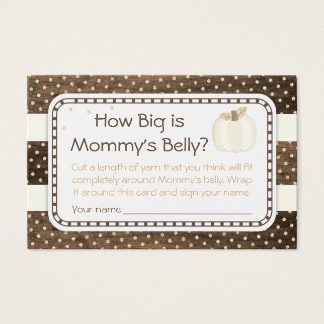Pumpkin Baby Shower Mamma Belly Game, Wood Ivory Visitkort (Framsida)