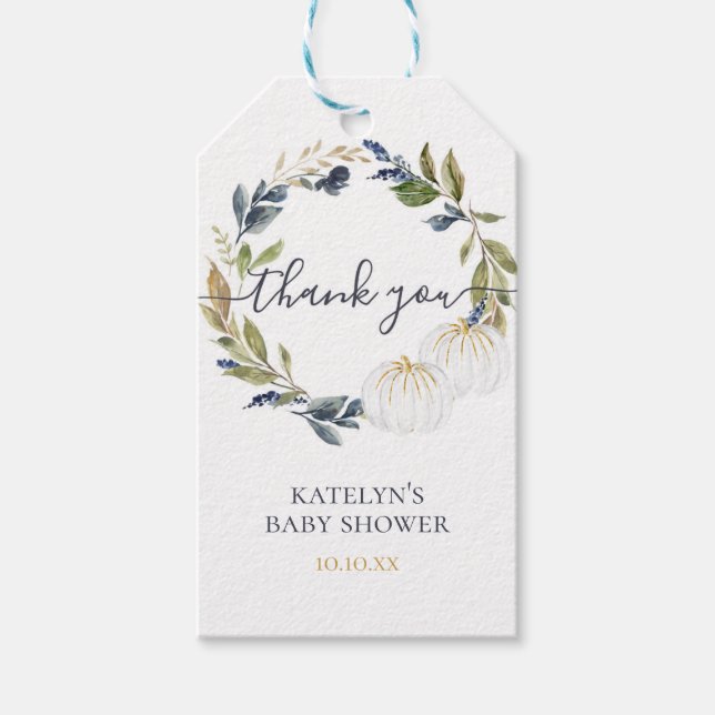 Pumpkin Baby Shower-Märkre, Tack Presentetikett (Framsidan)
