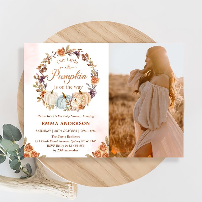 Pumpkin Baby Shower Orange Blommigt Party-inbjudan Inbjudningar (Skapare uppladdad)