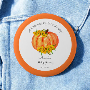 Pumpkin Baby Shower Orange White Blommigt Knapp