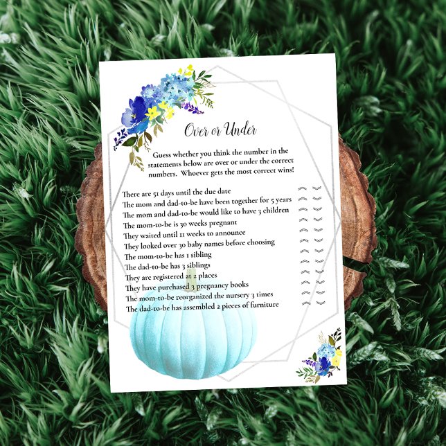 Pumpkin Baby Shower Over eller Under | Blå Inbjudningar (Skapare uppladdad)