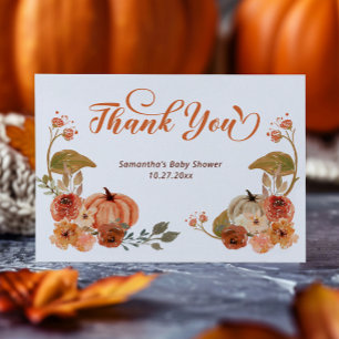 Pumpkin Baby Shower på hösten Blommigt Tack Kort