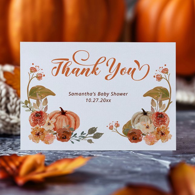 Pumpkin Baby Shower på hösten Blommigt Tack Kort (Skapare uppladdad)
