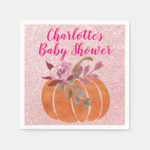 Pumpkin Baby Shower Ro Guld under hösten Blommigt Pappersservett