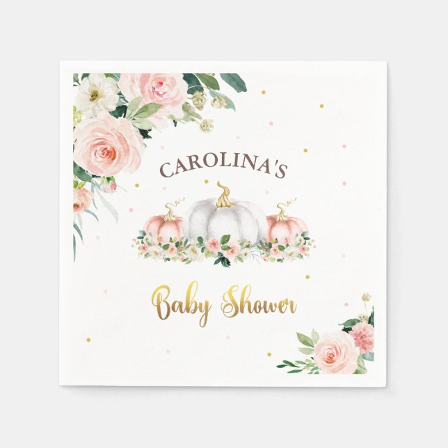 Pumpkin Baby Shower  Rosa och Guld Pappersservett (Framsidan)