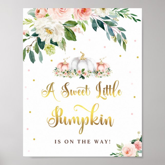 Pumpkin Baby Shower  Rosa och Guld Party-tecken Poster (Framsidan)