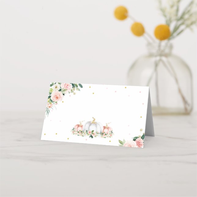 Pumpkin Baby Shower  Rosa och Guld Placeringskort (Framsida)