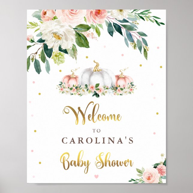 Pumpkin Baby Shower  Rosa och Guld Welcome Poster (Framsidan)