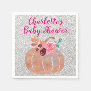 Pumpkin Baby Shower Rosa Silver Blommigt under hös Pappersservett