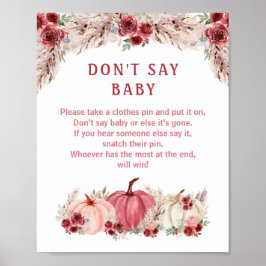 Pumpkin Baby Shower Säg inte Baby-spelsignatur Poster