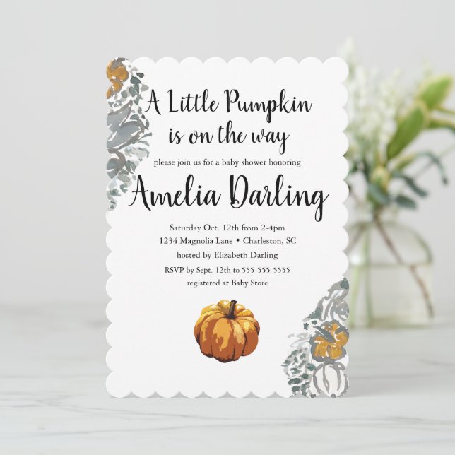 Pumpkin Baby Shower Scallop Kant-inbjudan Inbjudningar (Stående Fram)