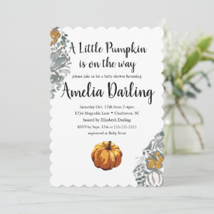 Pumpkin Baby Shower Scallop Kant-inbjudan Inbjudningar