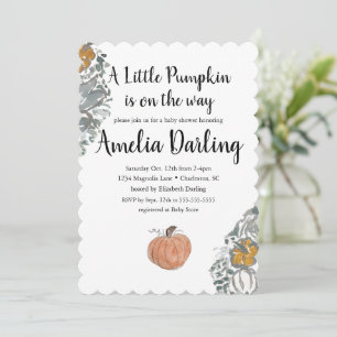 Pumpkin Baby Shower Scallop Kant-inbjudan Inbjudningar