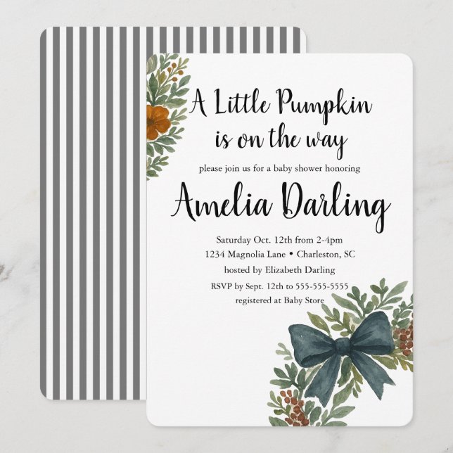 Pumpkin Baby Shower Scallop Kant-inbjudan Inbjudningar (Fram/baksida)