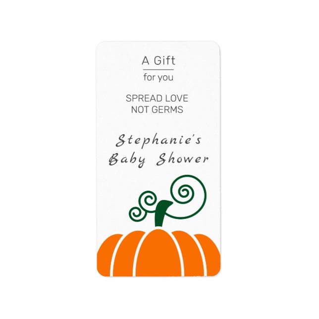 Pumpkin Baby Shower Spread Kärlek Not Germs Adressetikett (Framsidan)
