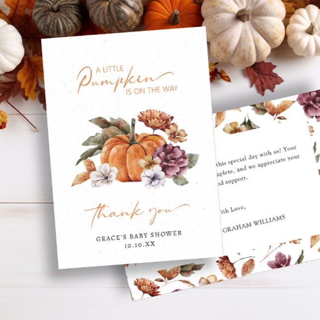 Pumpkin Baby Shower Tack (A Little Pumpkin Baby Shower Thank You Card)