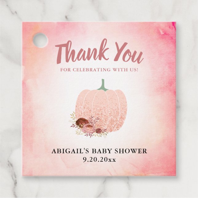 Pumpkin Baby Shower Tack Glitter Gåvor Etiketter (Framsida)