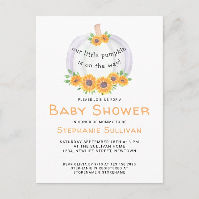 Pumpkin Baby Shower-vykort för inbjudan (Framsida)