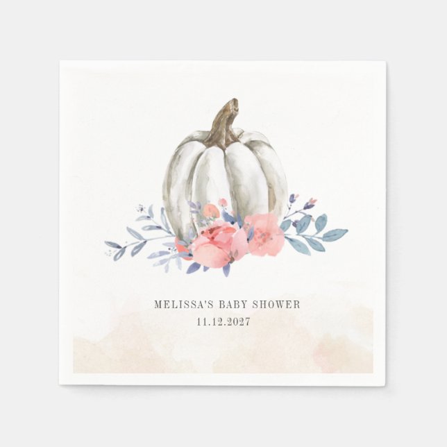 Pumpkin Baby Shower Watercolor Lilac Rosa ros Pappersservett (Framsidan)
