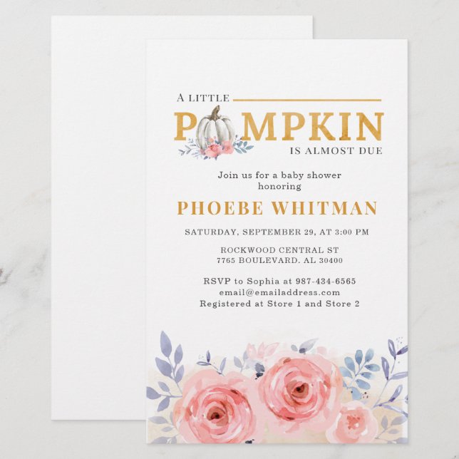 Pumpkin Baby Shower Watercolor Rosa ros Brevpapper (Fram/baksida)