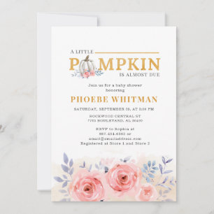 Pumpkin Baby Shower Watercolor Rosa ros Inbjudningar
