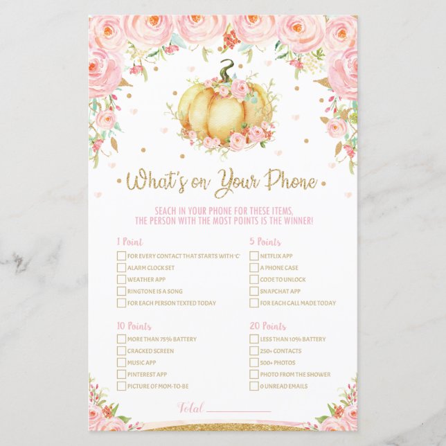 Pumpkin Baby Shower What's on your Mobil Game (Framsida)