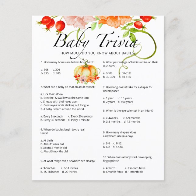 Pumpkin Baby Trivia Baby Shower-spel (Framsida)