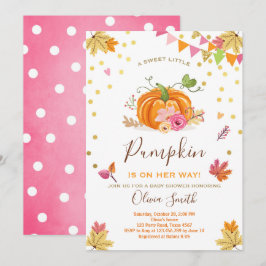 Pumpkin Babydusch-inbjudan Hösten - Rosa Inbjudningar