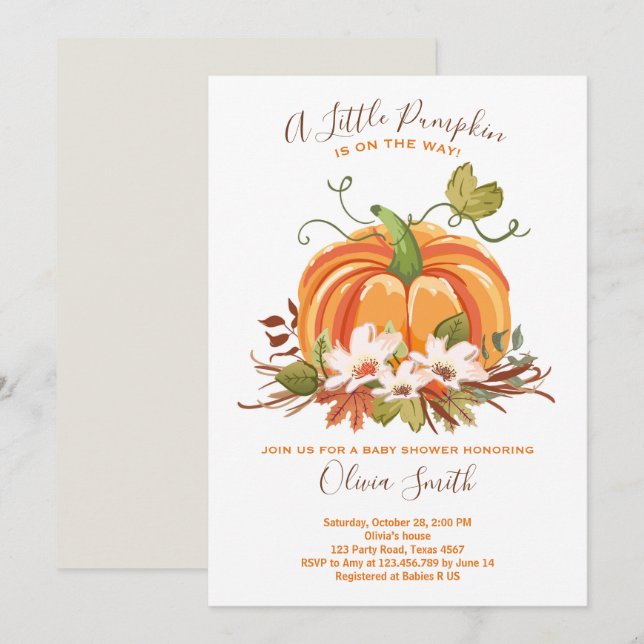 Pumpkin Babydusch-inbjudan höstfällning Neutralt Inbjudningar (Fram/baksida)